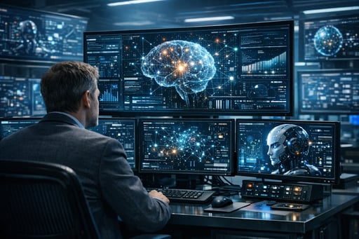 Integration architect monitoring AI-powered system diagnostics